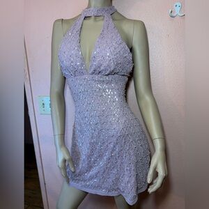 Windsor Lavender Sequin & Pearl Halter Mini Dress | NWT |
